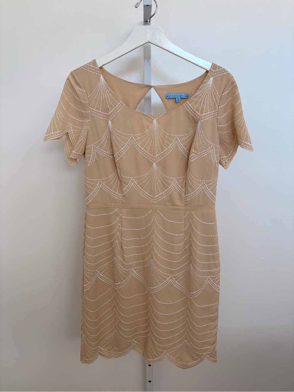 ANTONIO MELANI Beige Scallop-Embroidered Mini Dress